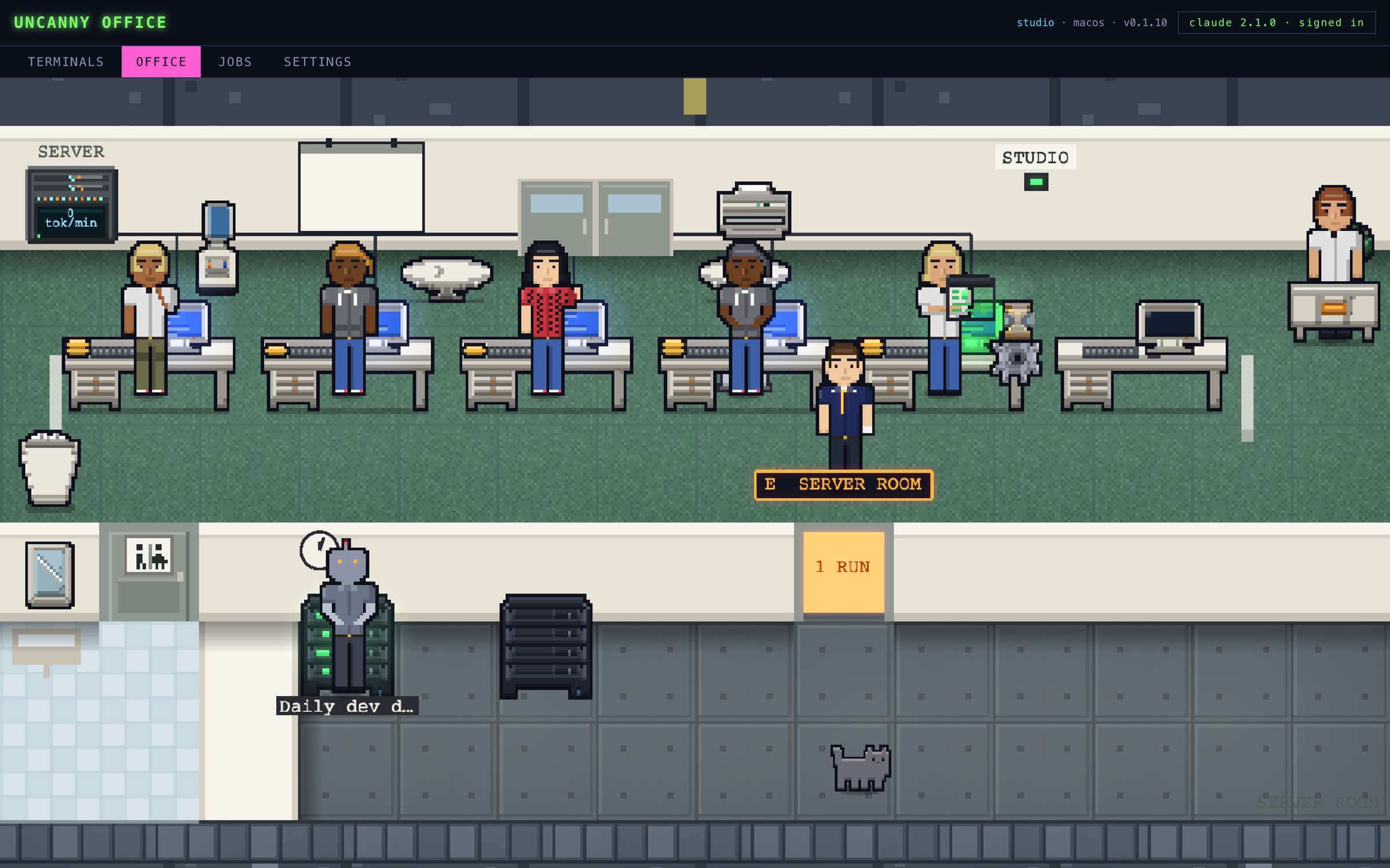 Multiple Claude Code sessions as workers in one office, each at its own desk
